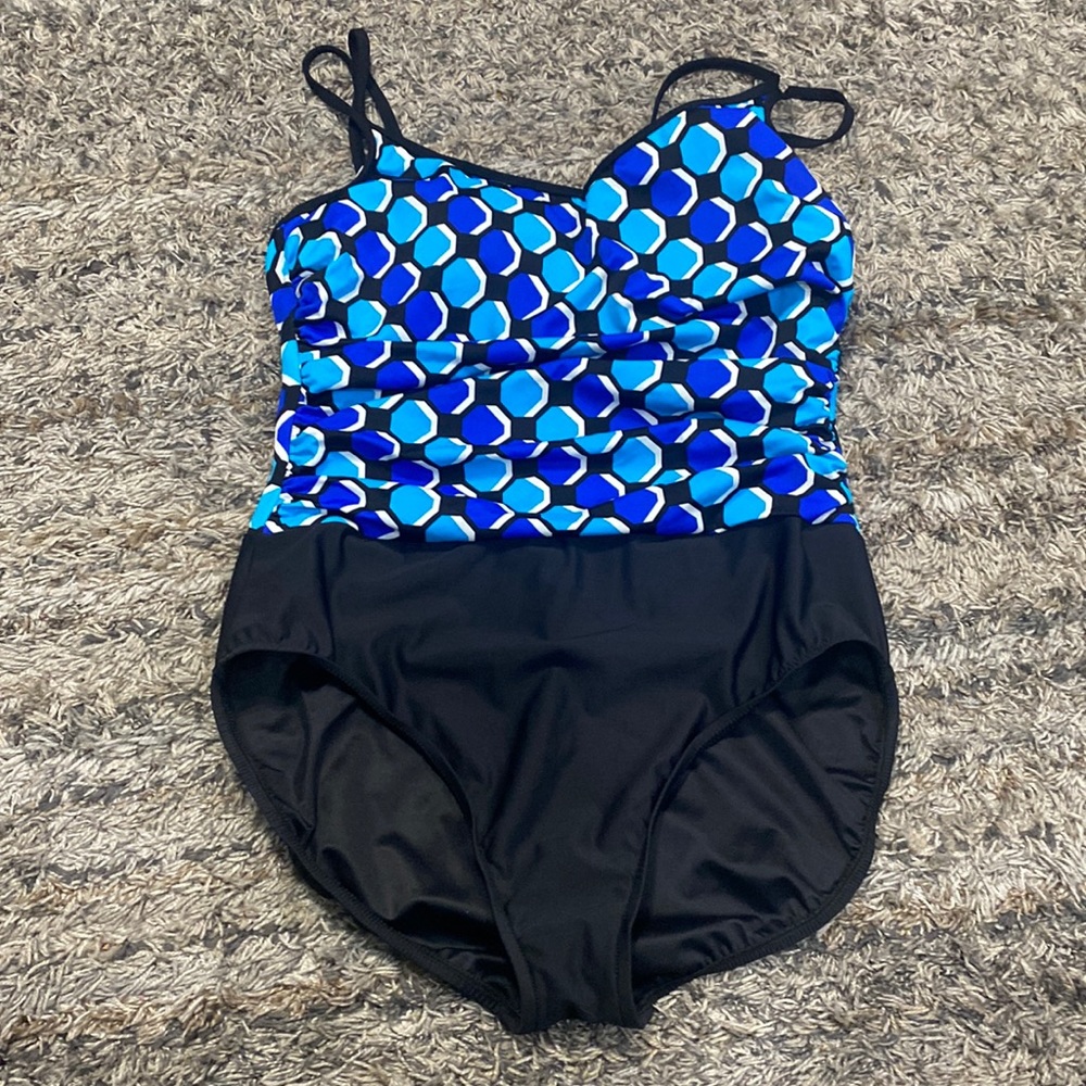 Miraclesuit Blue and Black One Piece Swimsuit